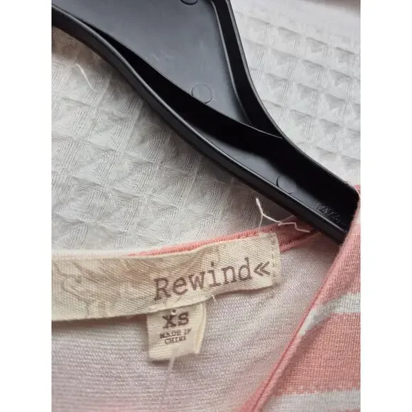 Rewind Dress Womens Size XS Pink White Stripe Mini Crew Neck Sleeveless Zip 7375 - Picture 4 of 7